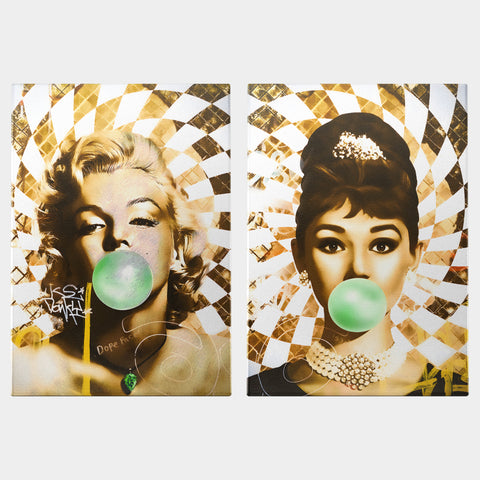 Golden Marilyn Monroe and Audrey Hepburn